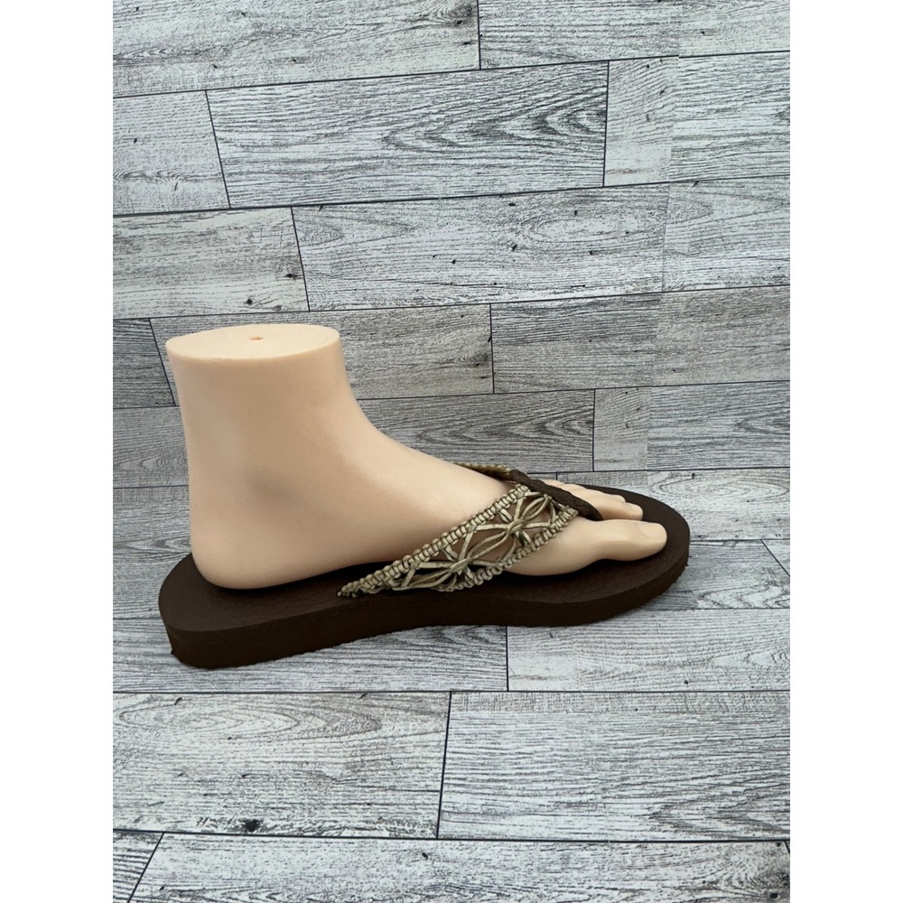 Skechers Women's Brown Thong‎ Sandals with Beaded Flower Detail - Picture 7 of 14